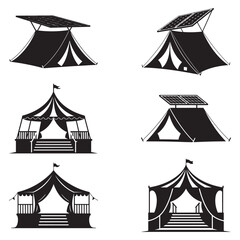 Minimalist Black Tent Silhouette Vector on White Background – Outdoor Camping Design for Adventure Projects with Dome, Ridge, A-Frame, and Tunnel Tent Styles. Thank You . 