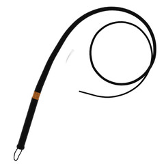3d render long black whip with leather handle with transparent background