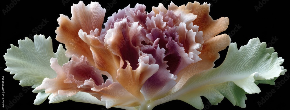 Fototapete Delicate glass flower showcases intricate petals and light transitions, creating an ethereal effect in a fantasy-inspired setting
