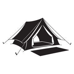 Minimalist Black Tent Silhouette Vector on White Background – Outdoor Camping Design for Adventure Projects with Dome, Ridge, A-Frame, and Tunnel Tent Styles. Thank You . 