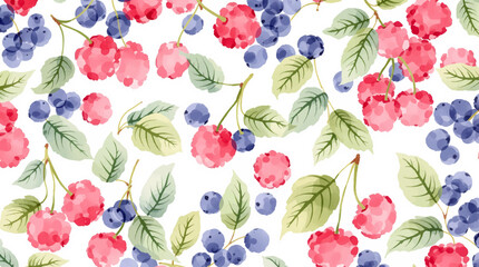 Fresh berry watercolor pattern with strawberries blueberries on white background © Paint