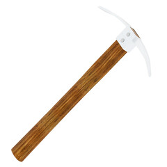 3d render metal pickaxe wooden handle mining tool with transparent background