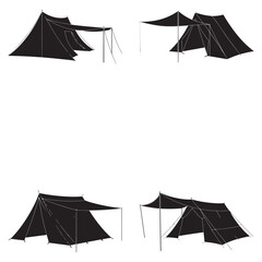 Minimalist Black Tent Silhouette Vector on White Background – Outdoor Camping Design for Adventure Projects with Dome, Ridge, A-Frame, and Tunnel Tent Styles. Thank You . 