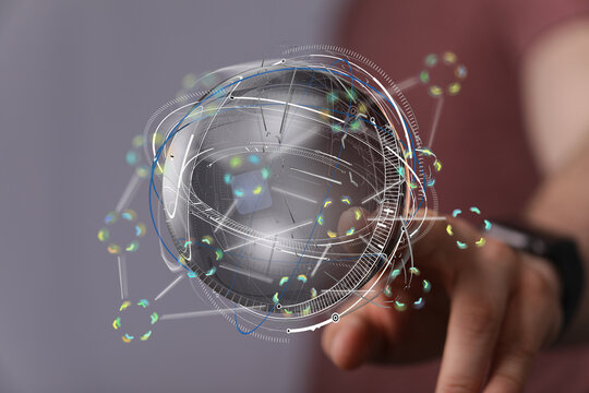 High-tech image depicting a futuristic digital globe, data streams, and network connections.