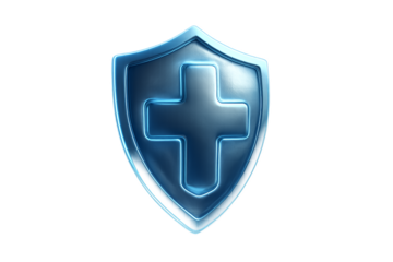 Blue shield with medical cross symbol Isolyate on transparent background