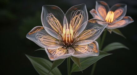 Luminous Floral Art Glowing Transparent Flowers in Dark Background