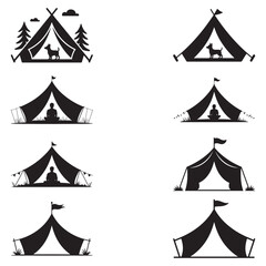 Minimalist Black Tent Silhouette Vector on White Background – Outdoor Camping Design for Adventure Projects with Dome, Ridge, A-Frame, and Tunnel Tent Styles. Thank You . 