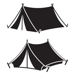 Minimalist Black Tent Silhouette Vector on White Background – Outdoor Camping Design for Adventure Projects with Dome, Ridge, A-Frame, and Tunnel Tent Styles. Thank You . 