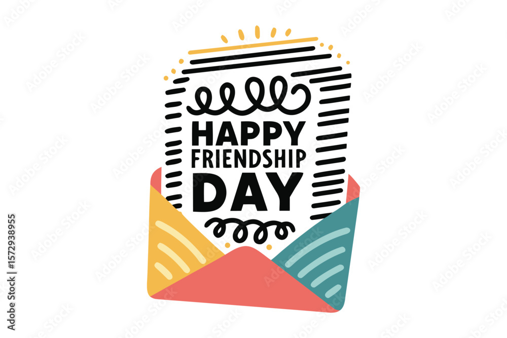 Fototapete colorful abstract envelope design featuring happy friendship day text with playful lines and dots ce