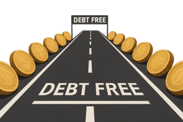 Debt-free road with gold coins symbolizing financial freedom Isolyate on transparent background