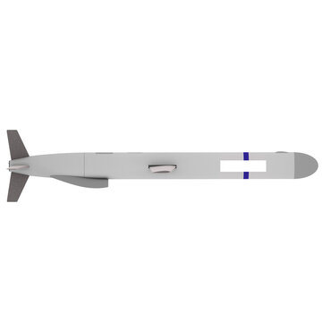 3d render cruise missile top view warhead with transparent background