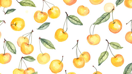 Obraz premium Seamless watercolor yellow cherries pattern design on clean white background