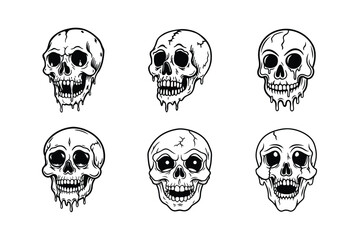 Six Melted Skull Illustrations in Various Expressions