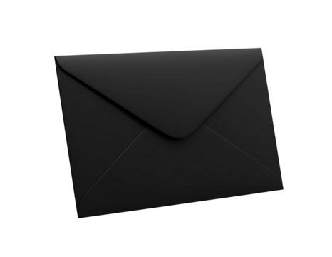 Elegant black envelope with a clean modern design isolated on transparent background