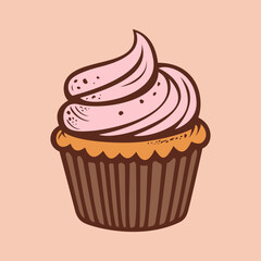 Strawberry cupcake logo vector. Simple lettering