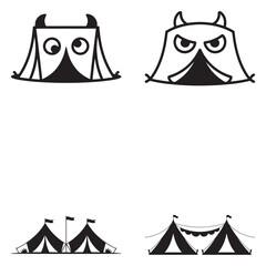 Minimalist Black Tent Silhouette Vector on White Background – Outdoor Camping Design for Adventure Projects with Dome, Ridge, A-Frame, and Tunnel Tent Styles. Thank You . 