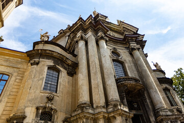 Facade of Dominican church in old Lviv Ukraine