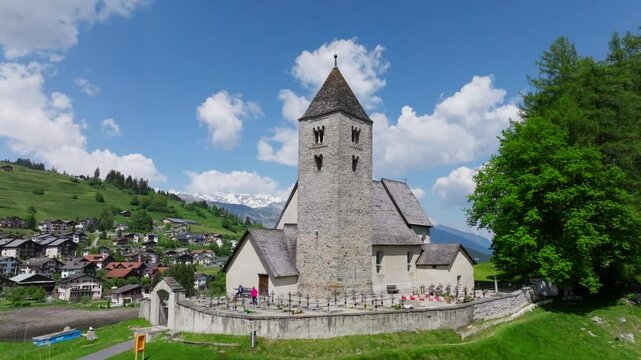 Falera - Historic swiss Chruch and beatiful view of traditional village