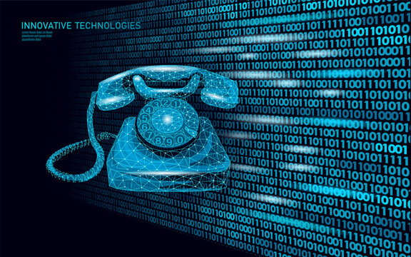 Old rotary phone. Vintage telephone device retro communication style. Marketing advertising technology history concept. Dark blue background low poly vector