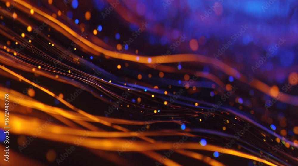 Poster vibrant abstract lines and glowing particles create a mesmerizing visual effect in dark background