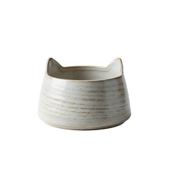 Empty ceramic cat bowl with cat ears design on transparent background