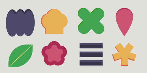 Geometric colorful Flat Design Shape Icons Collection for Creative Projects.