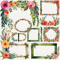 Botanical Frames: Blossoms in Watercolor Harmony

