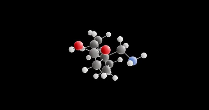 Gabapentin molecule, rotating 3D model of anticonvulsant, looped video on a black background
