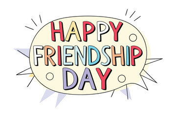 Celebrate friendship day with this colorful and festive graphic featuring bold lettering and a playful celebratory design