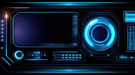 Obraz premium Futuristic control panel with glowing blue accents, featuring various buttons and screens