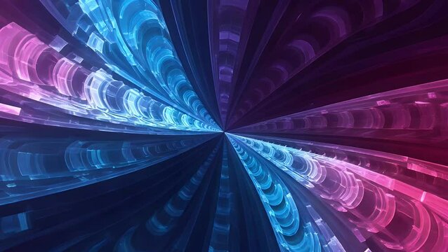 Radial pattern of glowing blue and pink crystalline shards against a dark background