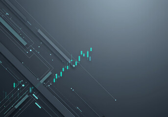Abstract Financial Chart with Teal Candlesticks and Geometric Lines.