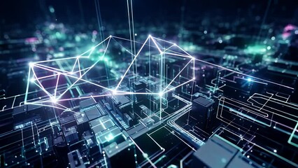 Abstract digital network of glowing geometric lines and circuitry - Powered by Adobe