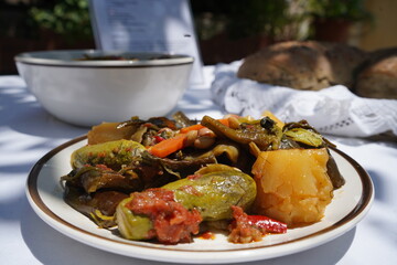 “Sympetherió tou Kípou,” a traditional Cretan dish cooked with any garden vegetables found at...