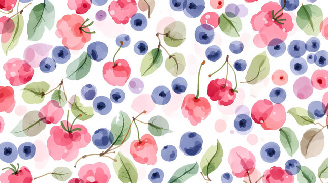 Watercolor berries pattern on white background with soft natural