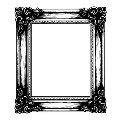 Exquisite Frame: An intricately detailed, antique frame stands empty, with ornamental designs in a photorealistic art. 