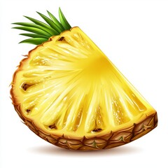 Close Up of Juicy Yellow Pineapple Slice on White Background