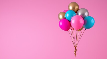 Colorful Balloons Floating on Pink Background