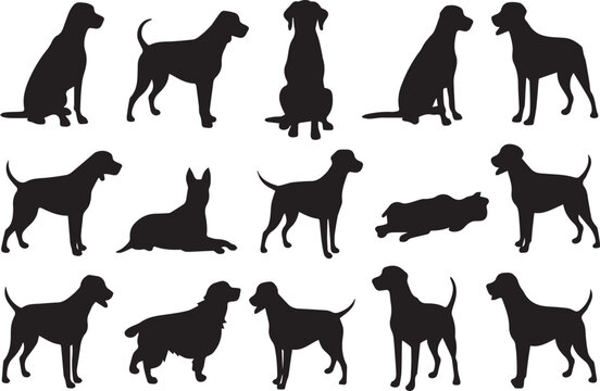 A set of Dogs Silhouette on White Background 