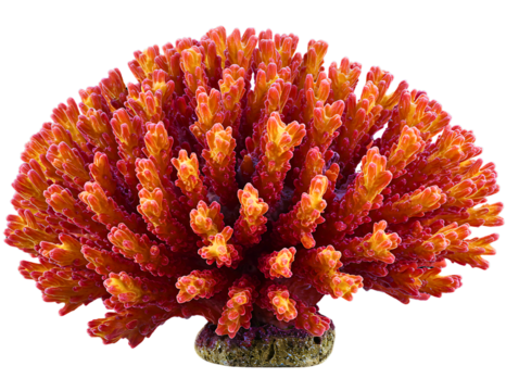 Vibrant branching coral with detailed polyps isolated on transparent background