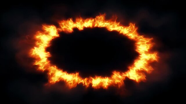 Fiery circular pattern illuminated against a dark background, creating a dramatic visual effect