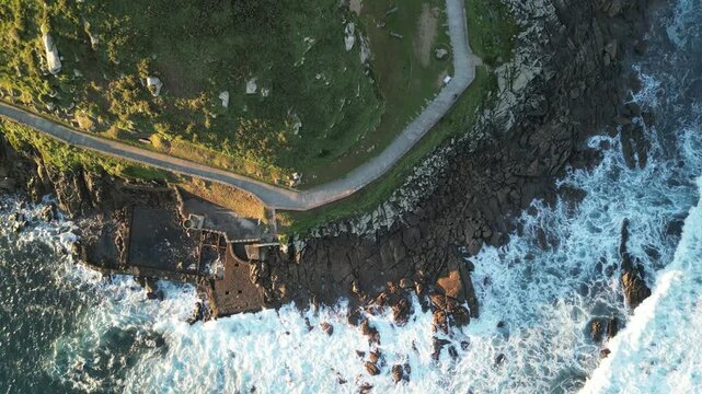 Aerial view of fortaleza de monterreal on coastline, Spain.