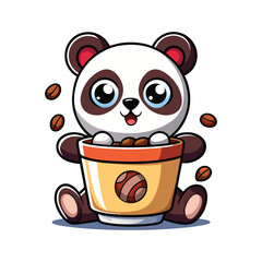Adorable Cartoon Panda Photobombing Behind Giant Coffee Cup – Cute Vector Art for Coffee Lovers, Cafes, and Merch Design