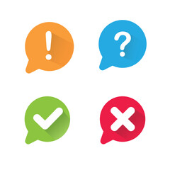 Icon set of check mark, question mark, exclamation point,  icon. 