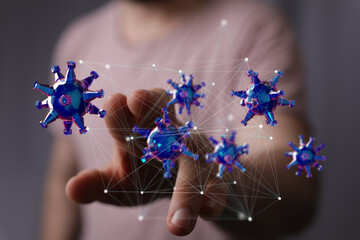 Abstract image of a person interacting with a network of digital viruses.  Perfect for tech,...