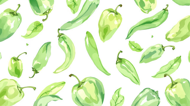 Watercolor pattern green pepper on white background vector