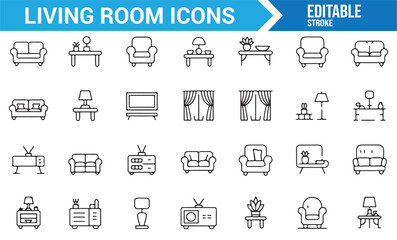 Living Room Icons for Furniture, Seating, TV, and Home Decor Items