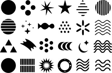 Vector abstract pack of circular shapes, waves, dots, and modern design textures in black and white. Suitable for digital branding, UI/UX design, and motion projects.