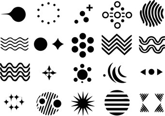 Minimalist black vector elements including wavy lines, shaded circles, and elliptical shapes. Perfect for modern design, UI elements, and creative backgrounds.