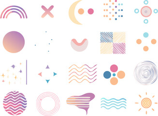 Colorful abstract pastel vector pack with moon icons, soft curves, shapes, and minimalist elements. Great for dreamy backgrounds, zodiac art, and design overlays.